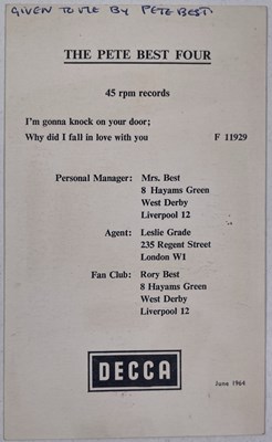 Lot 324 - THE BEATLES INTEREST - PETE BEST SIGNED EPHEMERA.