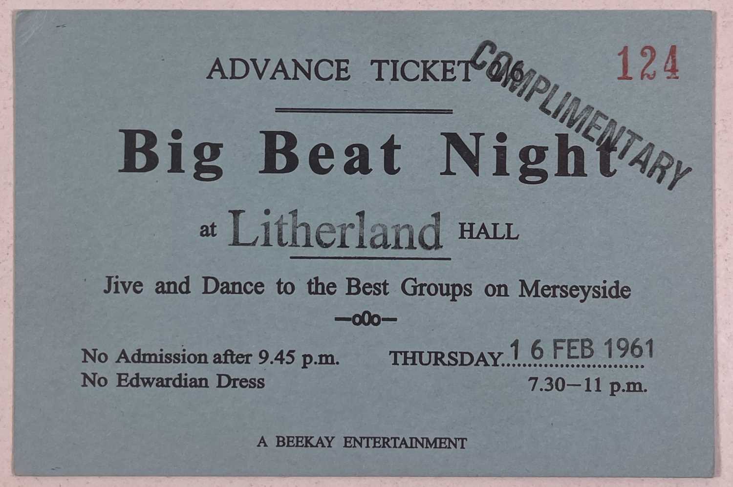 Lot 276 - 1961 BEATLES BIG BEAT LITHERLAND TICKET.