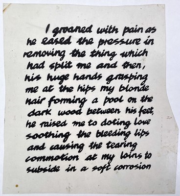 Lot 26 - BOY LONDON / SEDITIONARIES - PUNK FASHION HISTORY - ORIGINAL CELLULOID SHEET FOR SEDITIONARIES 'I GROANED' T-SHIRT DESIGN.