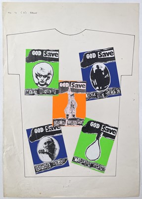 Lot 46 - BOY LONDON - JAMIE REID (1947 - 2023) - JAMIE REID DESIGNS FOR BOY LONDON - ORIGINAL PROOFS FOR T-SHIRT DESIGN - SEX PISTOLS.
