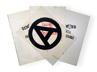 Lot 54 - BOY LONDON - JAMIE REID (1947 - 2023) - JAMIE REID DESIGNS FOR BOY LONDON - ORIGINAL PROOFS FOR T-SHIRT DESIGNS.