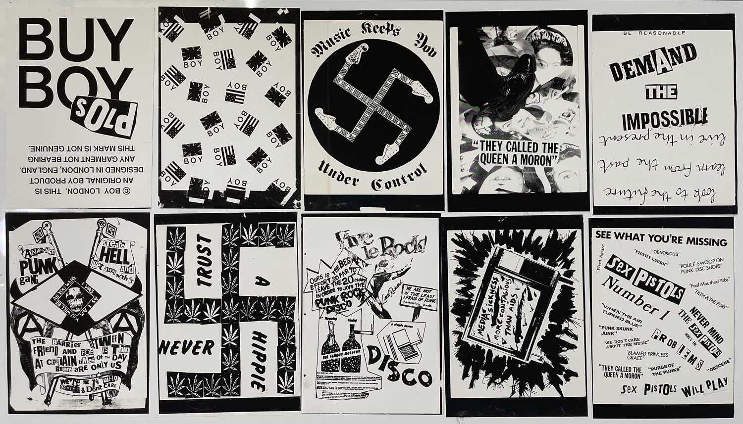 Lot 56 - BOY LONDON / SEDITIONARIES / JAMIE REID - PRINTS OF CLASSIC PUNK ERA DESIGNS / MOTIFS.