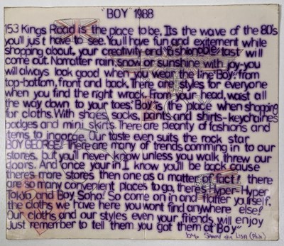 Lot 66 - BOY LONDON ARCHIVE - ORIGINAL BOY DESIGNS / ADVERTISING.