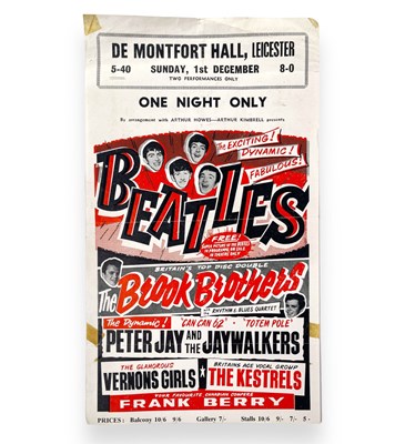 Lot 280A - THE BEATLES - LEICESTER DE MONTFORT HALL HANDBILL, DECEMBER 1963.