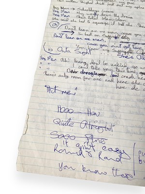 Lot 293 - DAVID BOWIE - HANDWRITTEN LYRICS FOR SUFFRAGETTE CITY / ROCK N' ROLL SUICIDE.