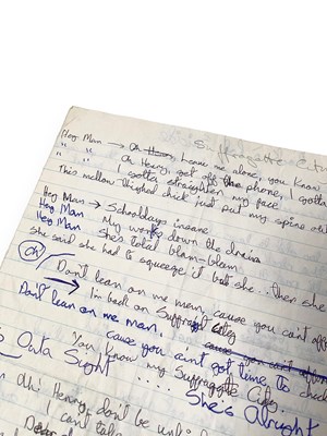 Lot 293 - DAVID BOWIE - HANDWRITTEN LYRICS FOR SUFFRAGETTE CITY / ROCK N' ROLL SUICIDE.