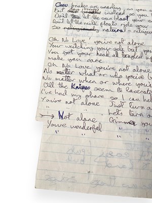 Lot 293 - DAVID BOWIE - HANDWRITTEN LYRICS FOR SUFFRAGETTE CITY / ROCK N' ROLL SUICIDE.
