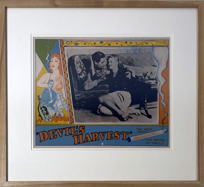 Lot 76 - PSYCHEDELIA / MARIJUANA INTEREST - DEVIL'S HARVEST (1942) ORIGINAL LOBBY CARD.