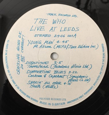 Lot 353 - THE WHO - LIVE AT LEEDS LP (COMPLETE 1ST UK PRESSING - TRACK 2406 001)