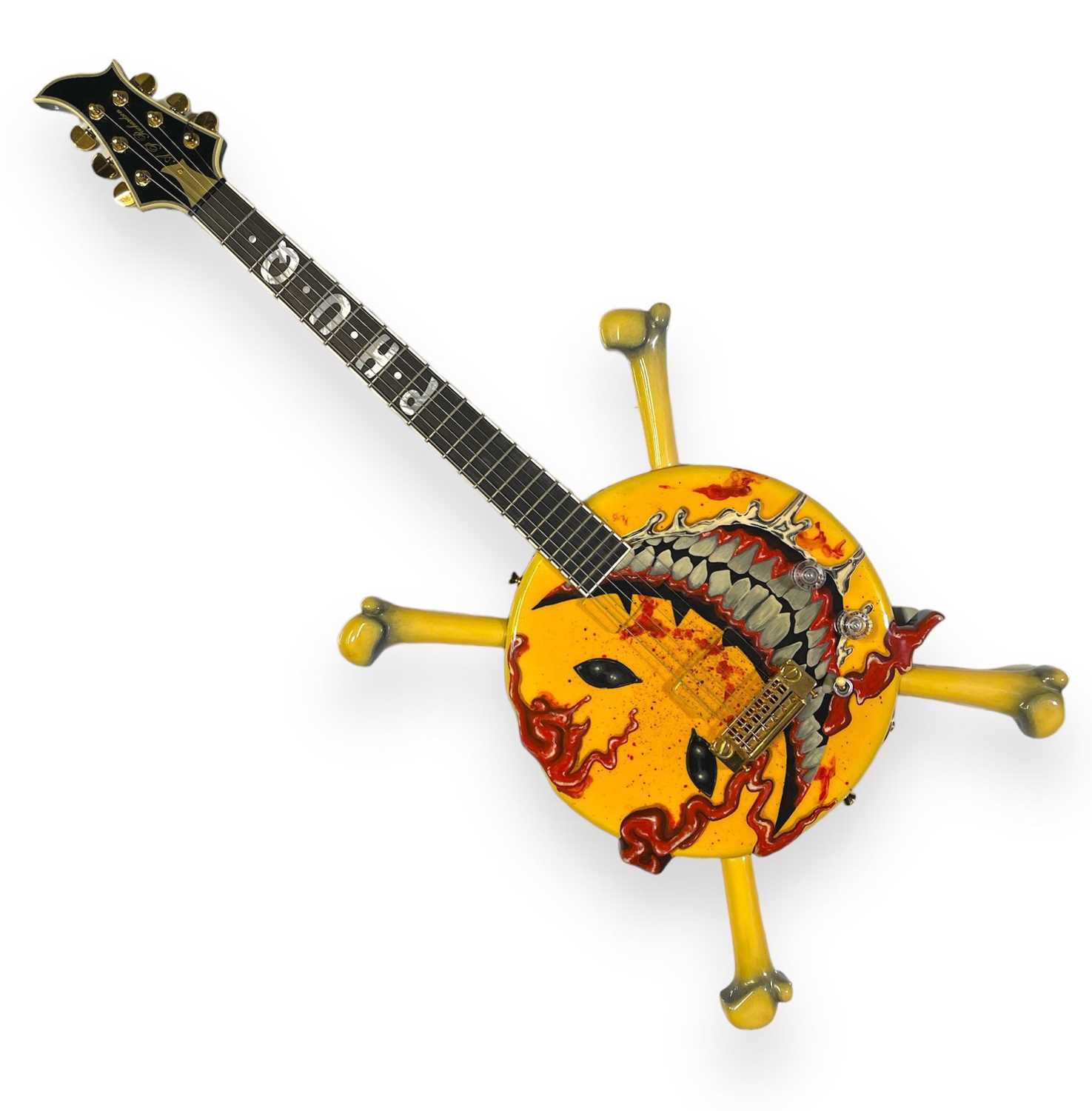 Lot 30 - THE WILDHEARTS INTEREST - GINGER WILDHEART 'SMILEY BONES' CUSTOM GUITAR.
