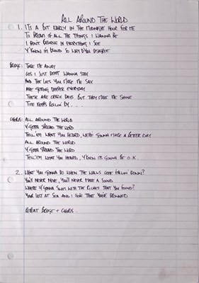Lot 190 - OASIS - THE NOTEBOOK - NOEL GALLAGHER'S ORIGINAL WORKING LYRIC BOOK C 1994.