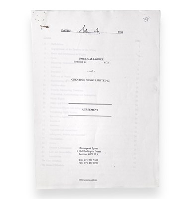 Lot 199 - OASIS - ORIGINAL NOEL GALLAGHER PUBLISHING CONTRACT.