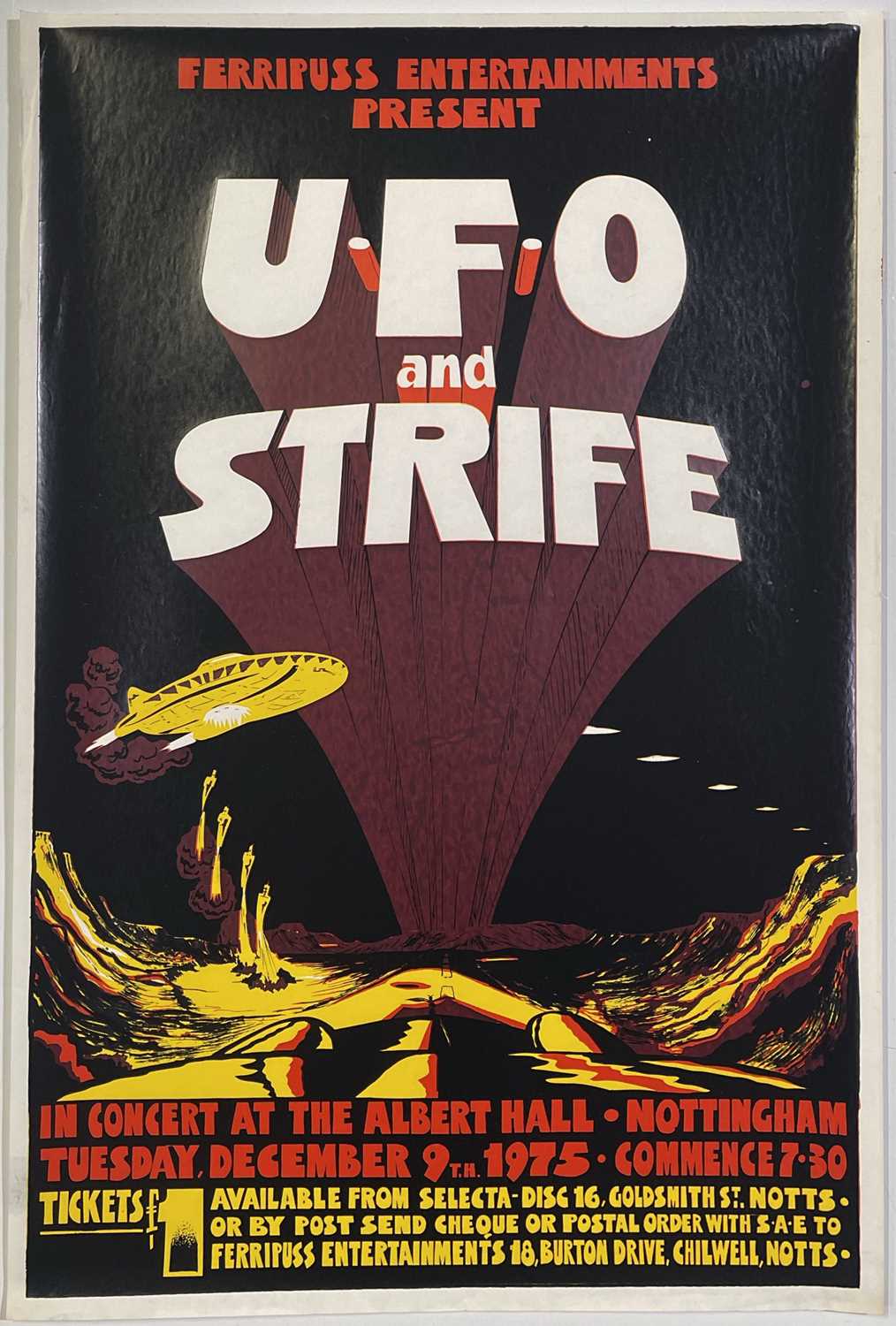Lot 86 - UFO - AN ORIGINAL AND RARE CONCERT POSTER FOR NOTTINGHAM, 1975.