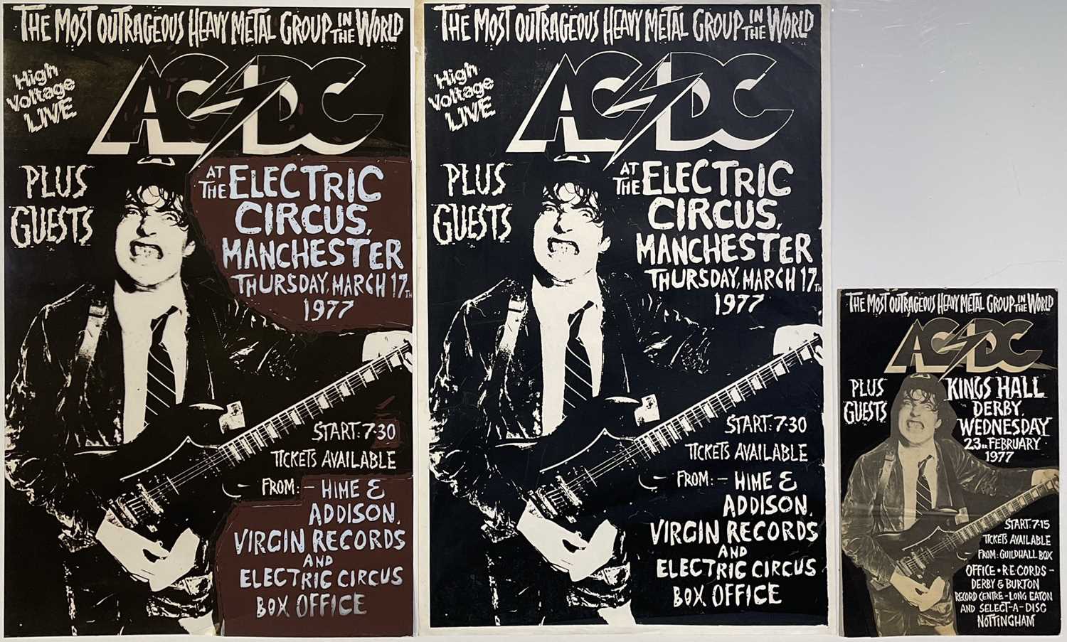 Lot 86 - AC/DC - AN ORIGINAL 1977 ELECTRIC CIRCUS MANCHESTER CONCERT POSTER AND ORIGINAL DESIGN MATERIALS.