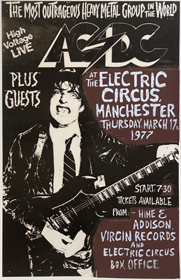 Lot 86 - AC/DC - AN ORIGINAL 1977 ELECTRIC CIRCUS MANCHESTER CONCERT POSTER AND ORIGINAL DESIGN MATERIALS.