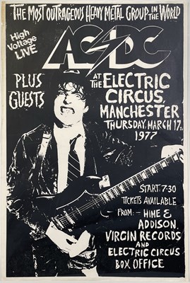 Lot 86 - AC/DC - AN ORIGINAL 1977 ELECTRIC CIRCUS MANCHESTER CONCERT POSTER AND ORIGINAL DESIGN MATERIALS.