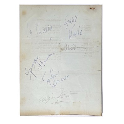Lot 338 - THE BEATLES - MARCH 1964 SIGNATURES ON TOP OF THE POPS CAMERA SHEET WITH LYRICS.