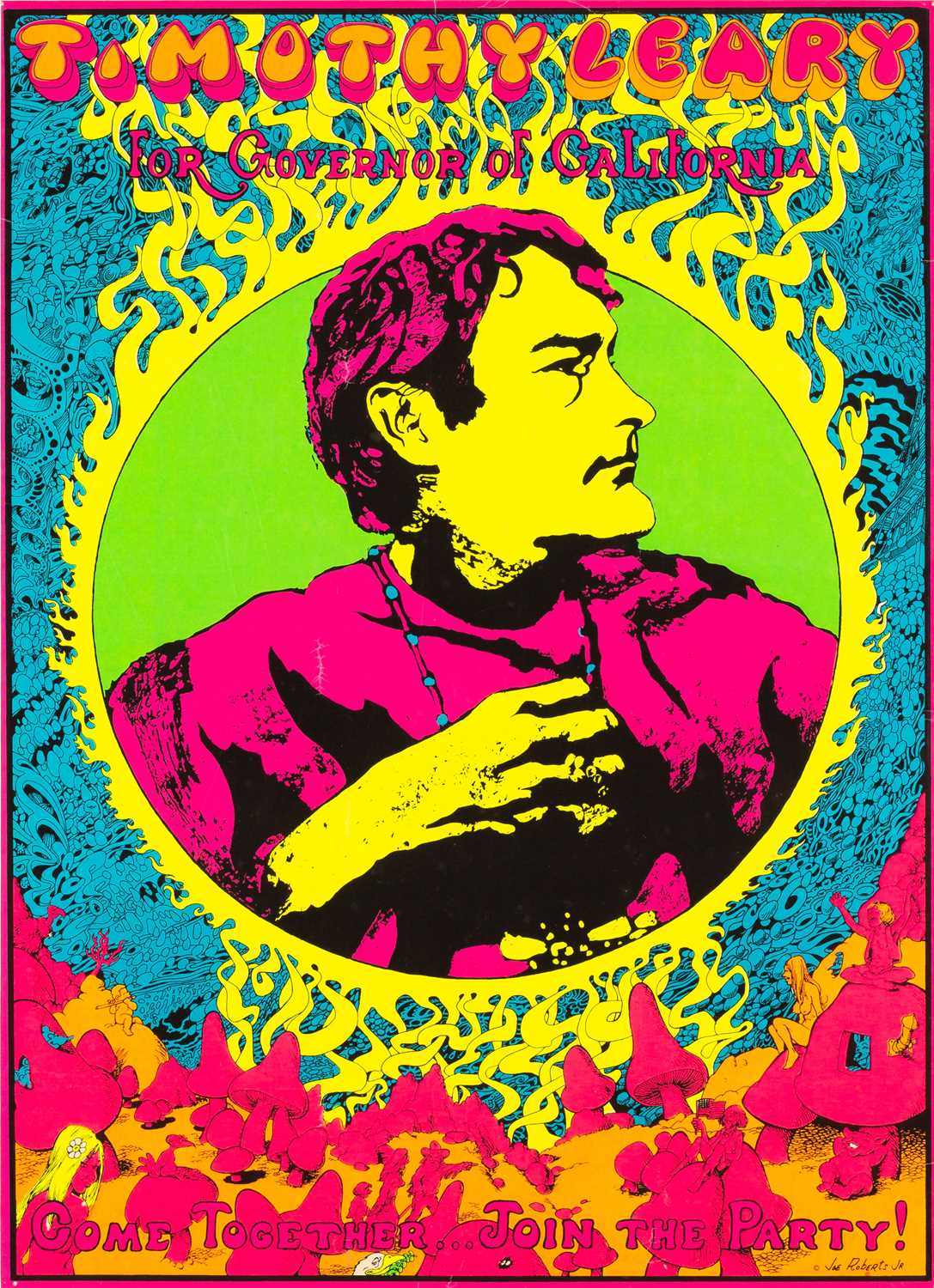 Lot 30 - ORIGINAL BLACKLIGHT POSTER - TIMOTHY LEARY FOR GOVERNOR - JOE ROBERTS JR DESIGN.