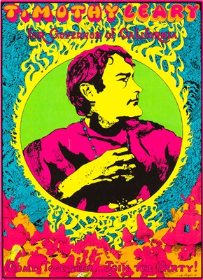 Lot 30 - ORIGINAL BLACKLIGHT POSTER - TIMOTHY LEARY FOR GOVERNOR - JOE ROBERTS JR DESIGN.