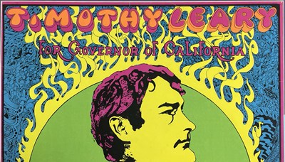 Lot 30 - ORIGINAL BLACKLIGHT POSTER - TIMOTHY LEARY FOR GOVERNOR - JOE ROBERTS JR DESIGN.