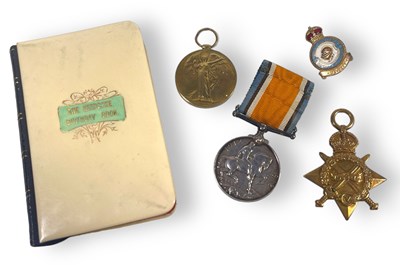 Lot 26 - WORLD WAR ONE  MEMORABILIA INC WAR MEDAL/VICTORY MEDALS/WAR DIARY.