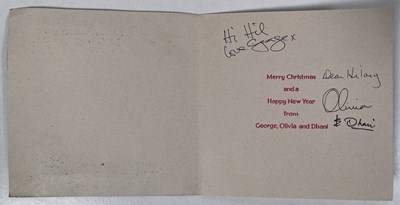 Lot 322 - THE BEATLES - CHRISTMAS CARD SIGNED BY GEORGE HARRISON, OLIVIA AND DHANI HARRISON.