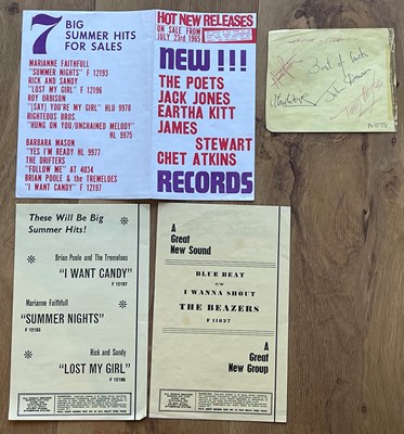 Lot 259 - THE POETS SIGNED PAGE AND 3 RECORD LABEL PROMO...