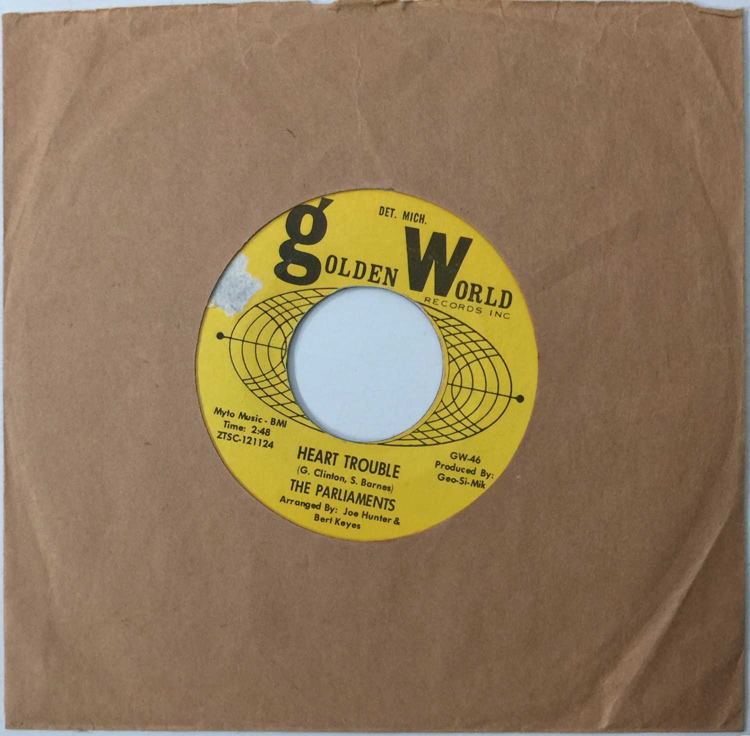 Lot 15 - THE PARLIAMENTS - HEART TROUBLE/ THAT WAS MY GIRL 7" (US SOUL - GOLDEN WORLD - ZTSC-121123)