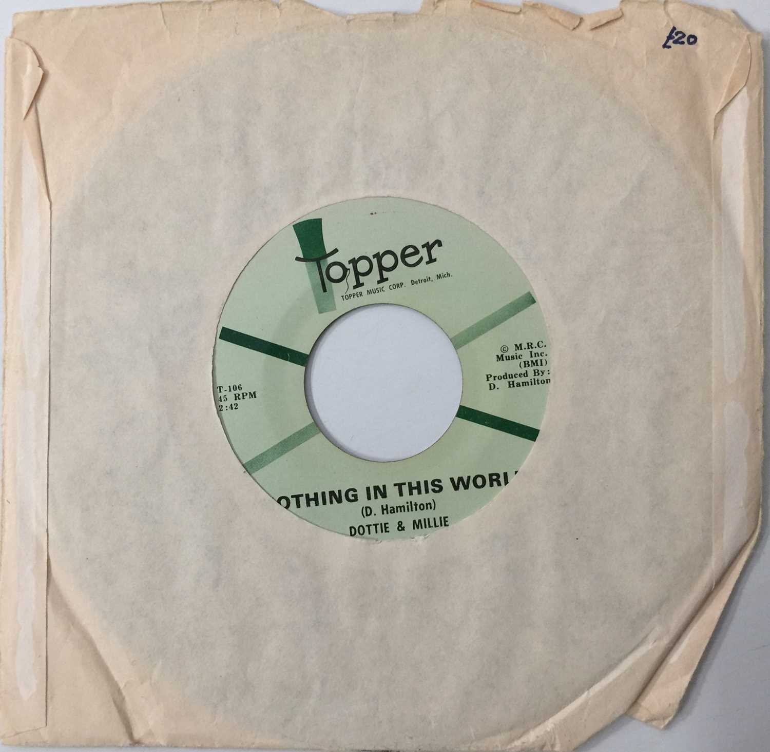 Lot 23 - DOTTIE & MILLIE - TALKIN' ABOUT MY BABY/ NOTHING IN THIS WORLD 7" (US NORTHERN - TOPPER - 1014)