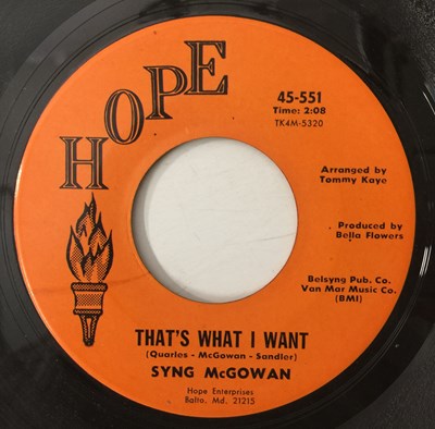 Lot 28 - SYNG MCGOWAN - THAT'S WHAT I WANT/ PEGGY DID 7" (US NORTHERN - HOPE - 45-551)