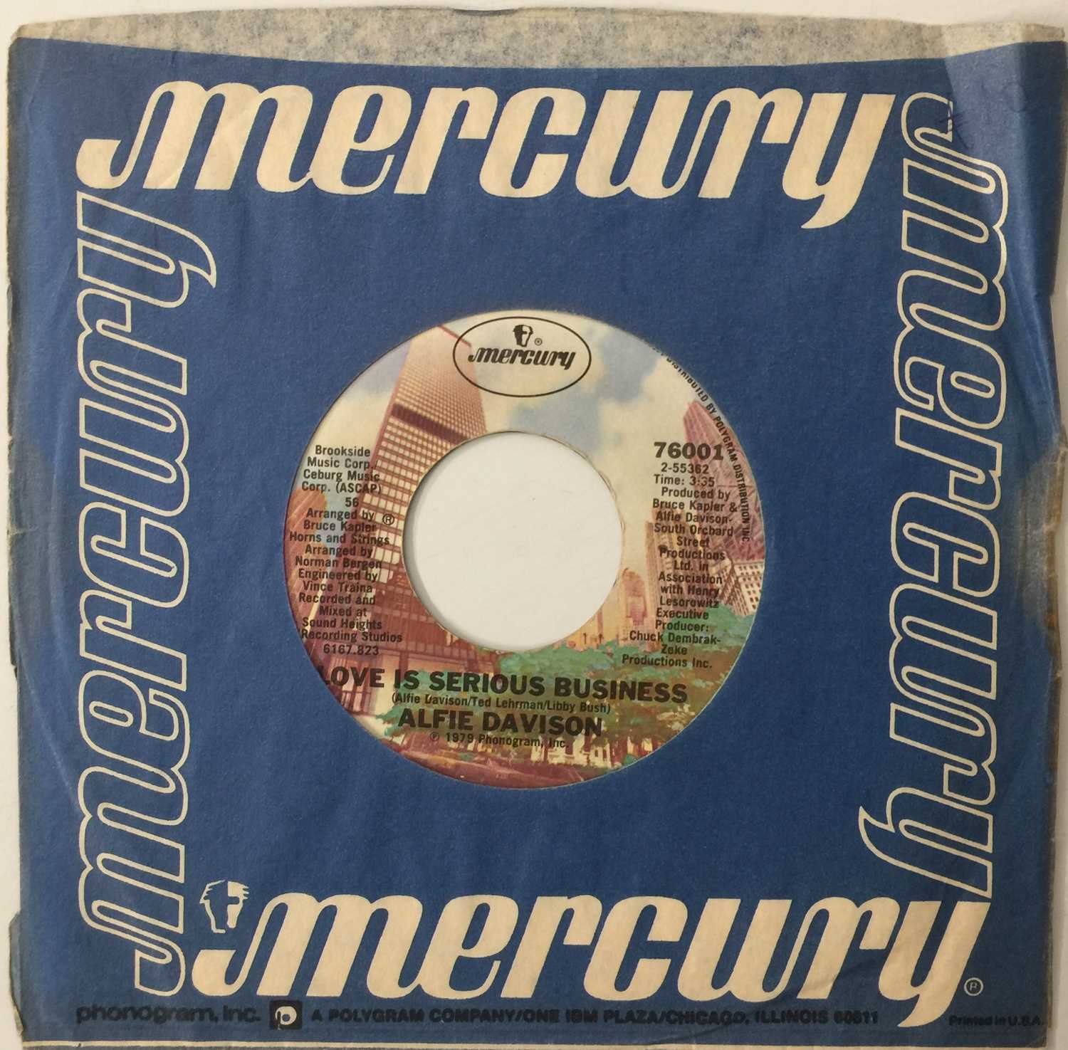 Lot 31 - ALFIE DAVISON - LOVE IS A SERIOUS BUSINESS/ KNOCK ON ANY DOOR 7" (US STYRENE ORIGINAL - MERCURY - 76001)
