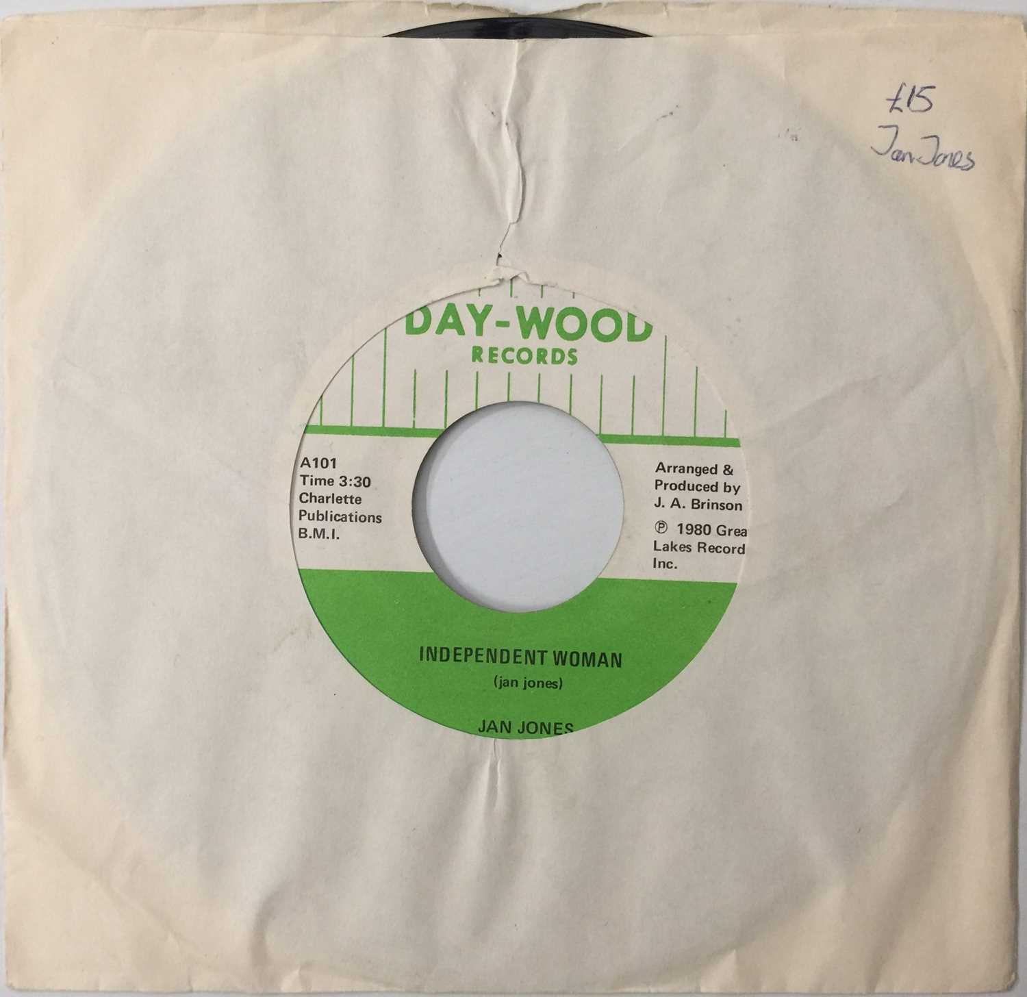 Lot 40 - JAN JONES - INDEPENDENT WOMAN/ PART 2 7" (US ORIGINAL - DAY-WOOD RECORDS - 101)