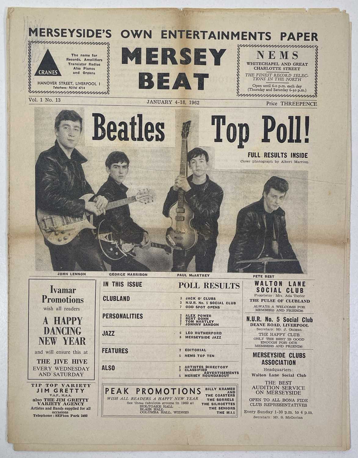 Lot 276 - ORIGINAL MERSEY BEAT NEWSPAPER - VOL 1 NUMBER 13 - BEATLES TOP POLL COVER.