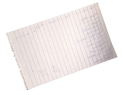 Lot 479 - MARK E. SMITH / THE FALL - HANDWRITTEN SET LIST FOR ERIC'S LIVERPOOL, 1977.