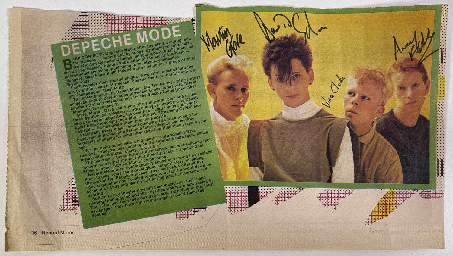 Lot 48 - DEPECHE MODE - FULLY SIGNED MAGAZINE CUTTING INC VINCE CLARK.