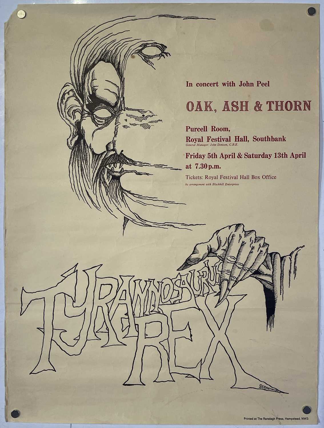 Lot 18 - T REX / TYRANNOSAURUS REX - ORIGINAL 1968 'OAK ASH AND THORN' CONCERT POSTER.