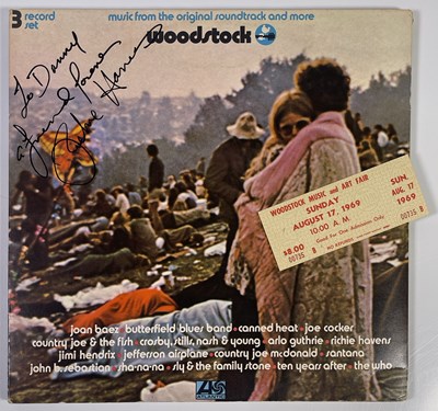 Lot 19 - WOODSTOCK - SOUNDTRACK LP SIGNED BY RICHIE HAVENS - ORIGINAL WOODSTOCK TICKET.