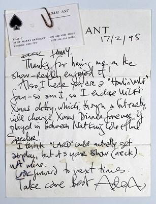Lot 317 - ADAM AND THE ANTS - HANDWRITTEN LETTER / BUSINESS CARD.