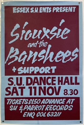 Lot 368 - SIOUXSIE AND THE BANSHEES - ORIGINAL 1978 ESSEX UNIVERSITY POSTER.