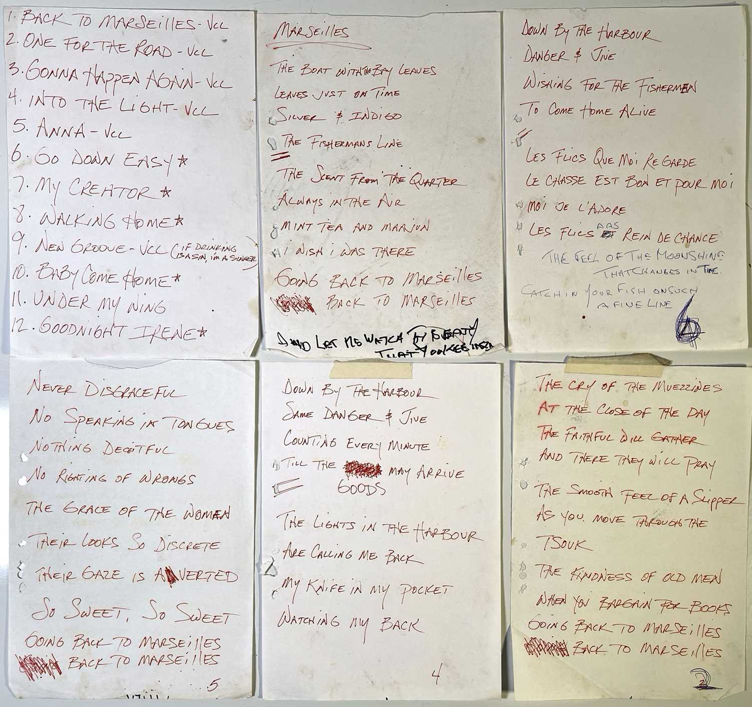 Lot 1 - MARSEILLES - HANDWRITTEN LYRICS.