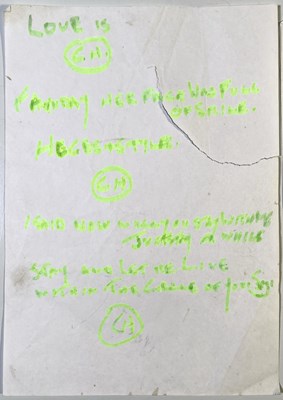 Lot 2 - 'ONE FOR THE ROAD' HANDWRITTEN LYRICS.