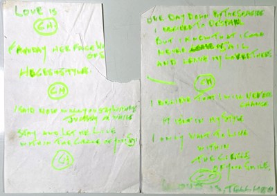 Lot 2 - 'ONE FOR THE ROAD' HANDWRITTEN LYRICS.