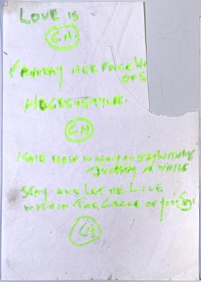 Lot 2 - 'ONE FOR THE ROAD' HANDWRITTEN LYRICS.