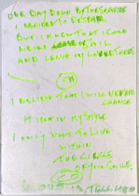 Lot 2 - 'ONE FOR THE ROAD' HANDWRITTEN LYRICS.