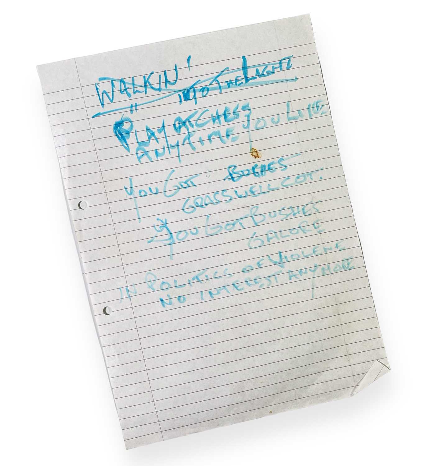 Lot 3 - DRAFT HANDWRITTEN LYRICS FOR 'COBBLES'