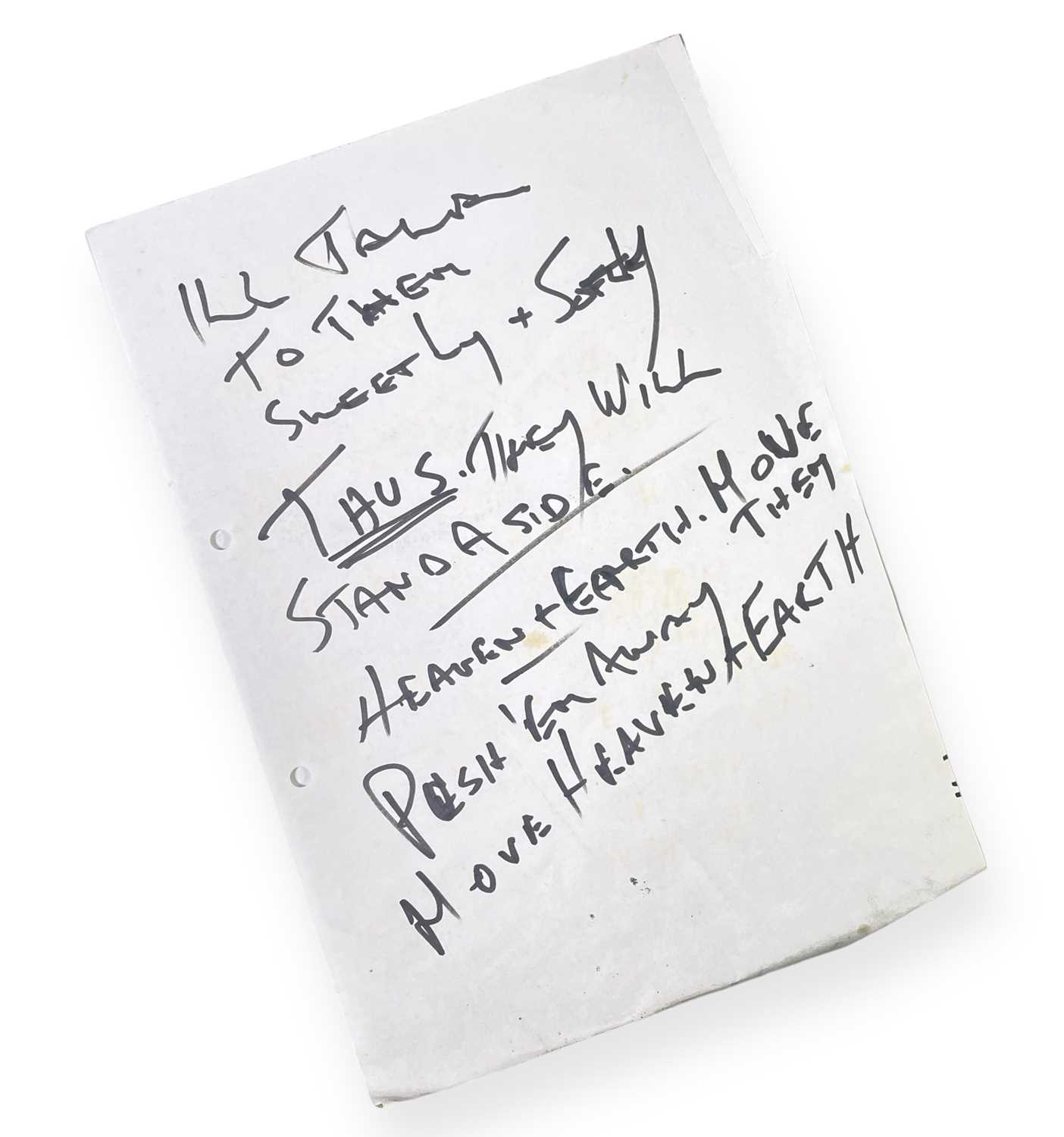 Lot 7 - HEAVEN AND EARTH - JOHN MARTYN HANDWRITTEN LYRICS.