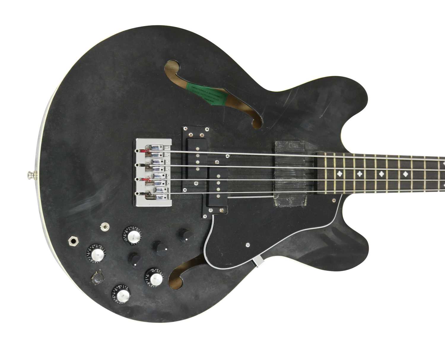 Lot 139 - CHRIS ECCLESHALL CUSTOM BUILT SEMI-ACOUSTIC 335 STYLE BASS GUITAR