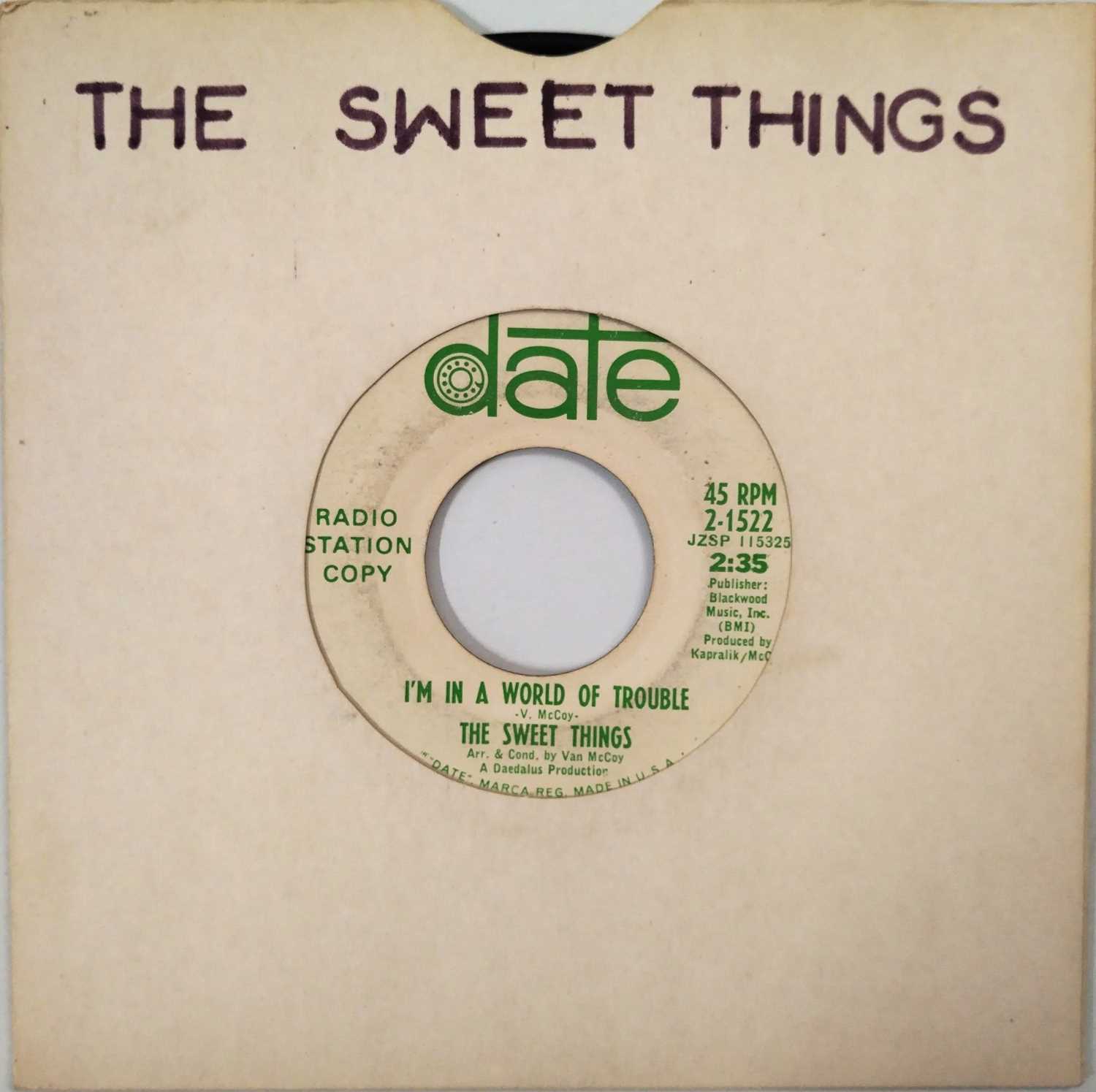 Lot 29 - THE SWEET THINGS - I'M IN A WORLD OF TROUBLE C/W BABY'S BLUE - 7" RADIO STATION COPY