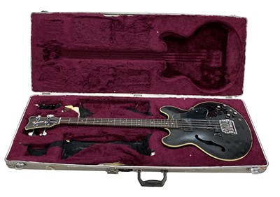Lot 149 - FIRST EVER CHRIS ECCLESHALL PETER HOOK EBO HOLLOW BODY BASS GUITAR