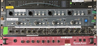 Lot 213 - NEW ORDER AUDIO EQUIPMENT IN RACK WITH FLIGHT CASE